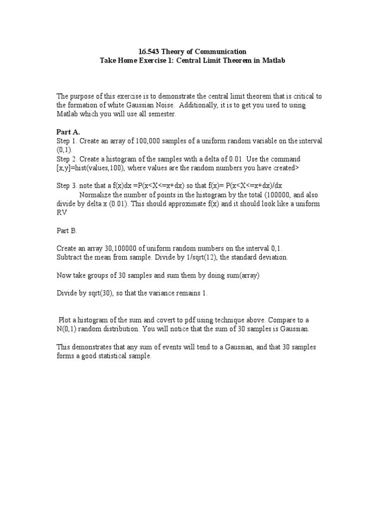 The Central Limit Theorem in Matlab | PDF