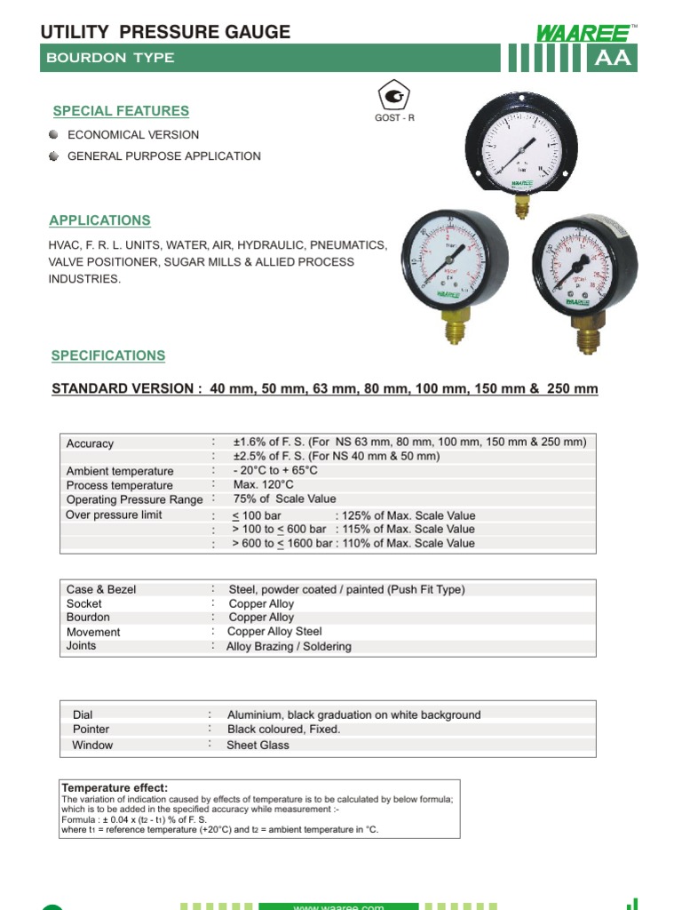 Utility Pressure Gauge Specifications | PDF | Sheet Metal | Pressure ...