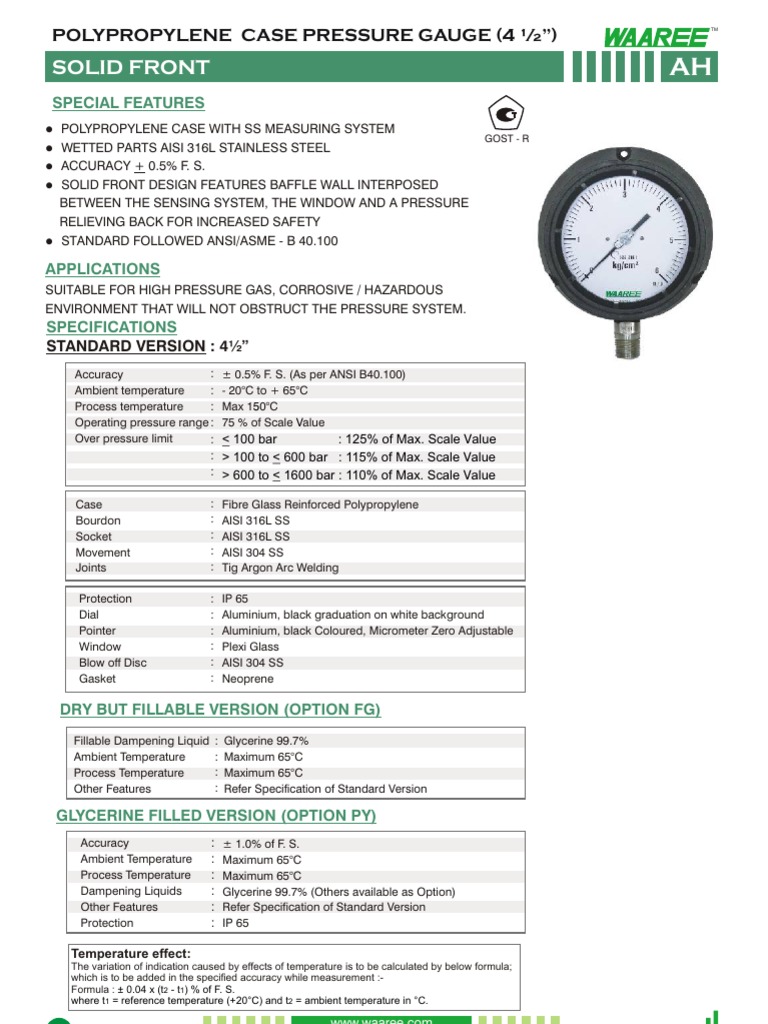 Industrial Pressure Gauge Guide | PDF | Pressure Measurement | Celsius