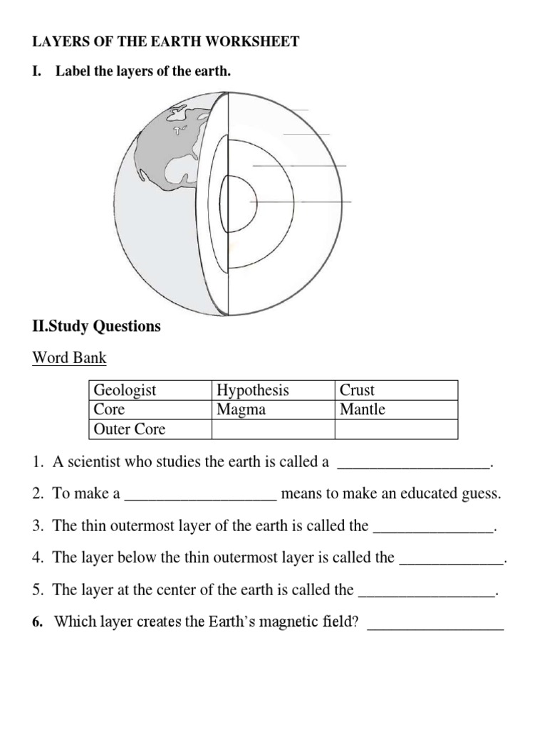 Demo Layers of The Earth Worksheet Throughout Earth Layers Worksheet Pdf