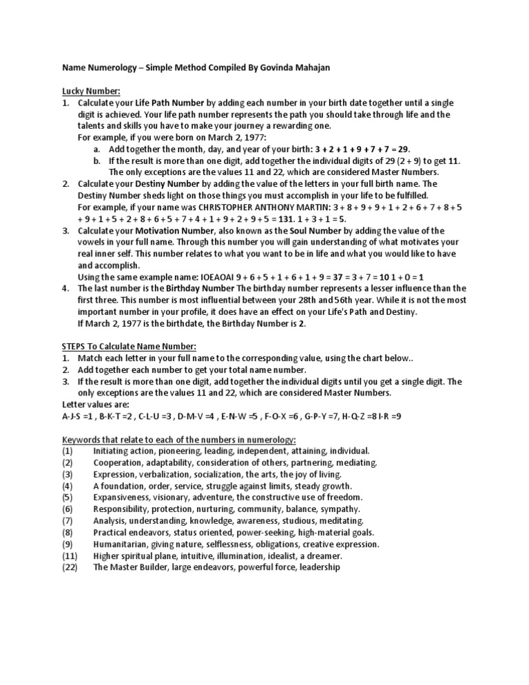 Name Numerology Pdf Numbers Behavior Modification