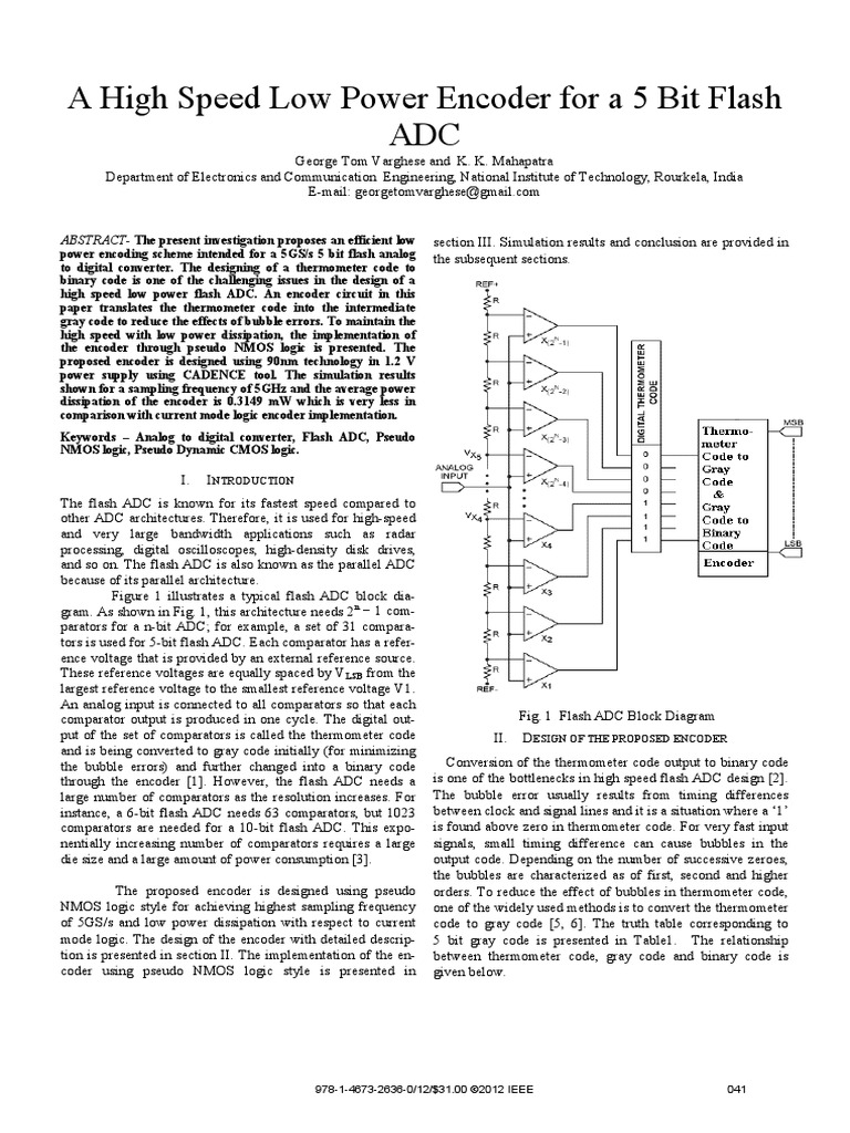 A High Speed Low Power Encoder For A 5 Bit Flash ADC - 2012 | PDF ...