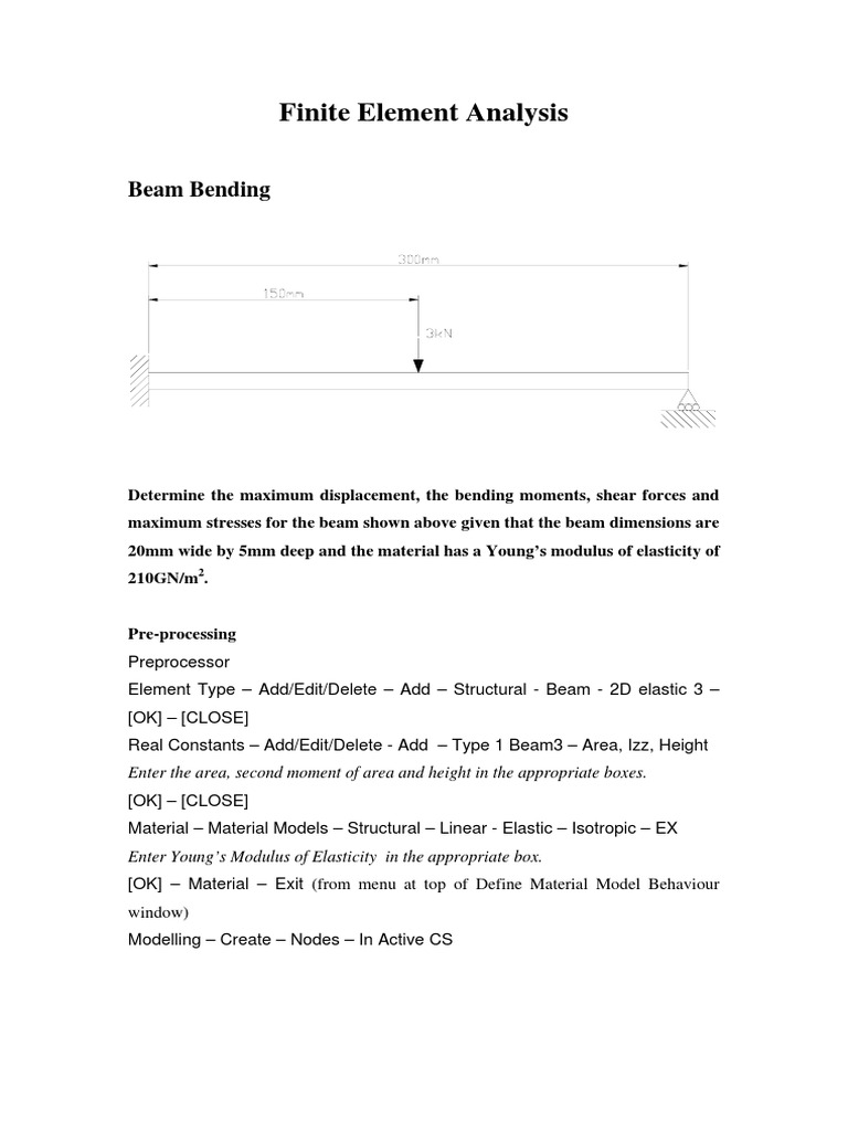 Beam Bending Analysis with FEA | PDF