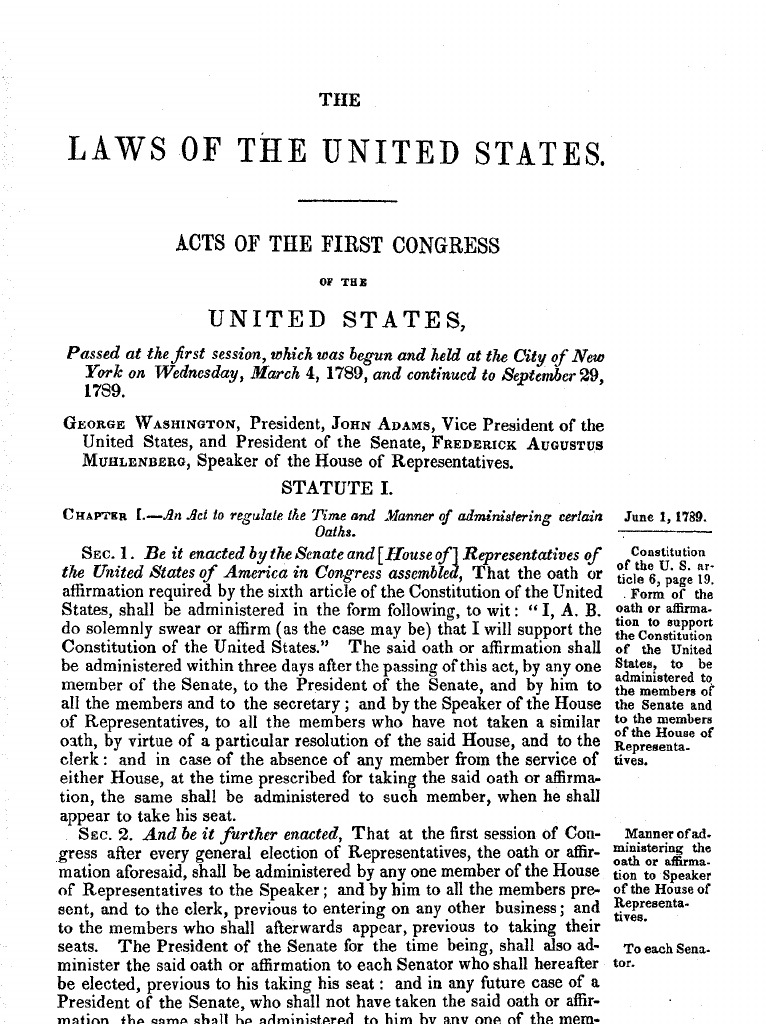 First Acts of Congress, 1789 | PDF | Oath Of Office | United States ...