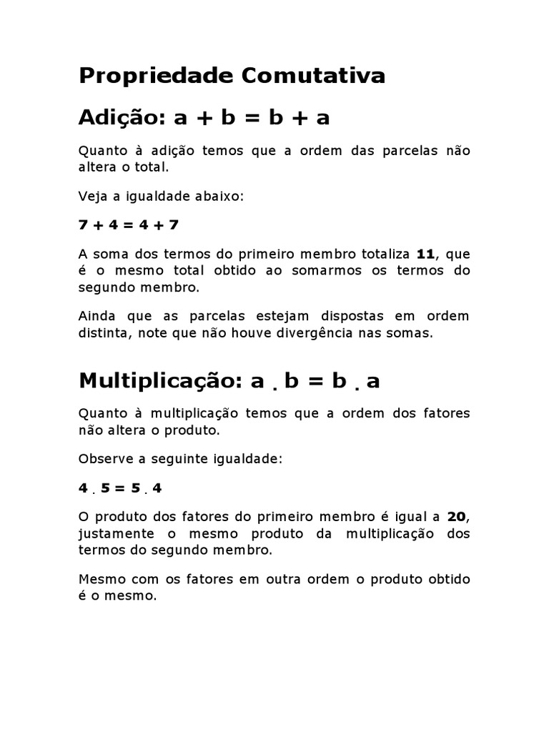 Propriedade Adição, Subtração e Multiplicação | PDF | Multiplicação |  Número real, image size:768x1024