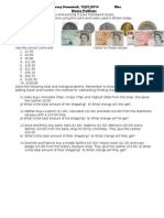 Numeracy Homework, 10/01/2014 Blue Money Problems