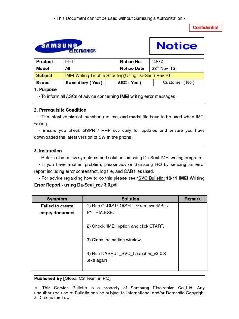 (13-72) IMEI Writing Trouble Shooting (Using Da-Seul) - Rev9 02 PDF ...