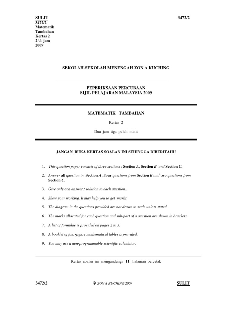 Add Math P2 Trial SPM Zon A Kuching 2009 | PDF | Index (Economics ...