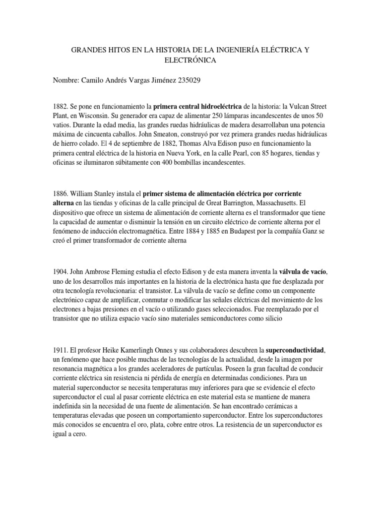 GRANDES HITOS EN LA HISTORIA DE LA INGENIERÍA ELÉCTRICA Y
