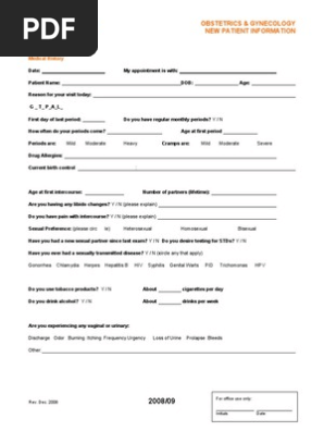 OB-GYN Intake Form New Patient Information