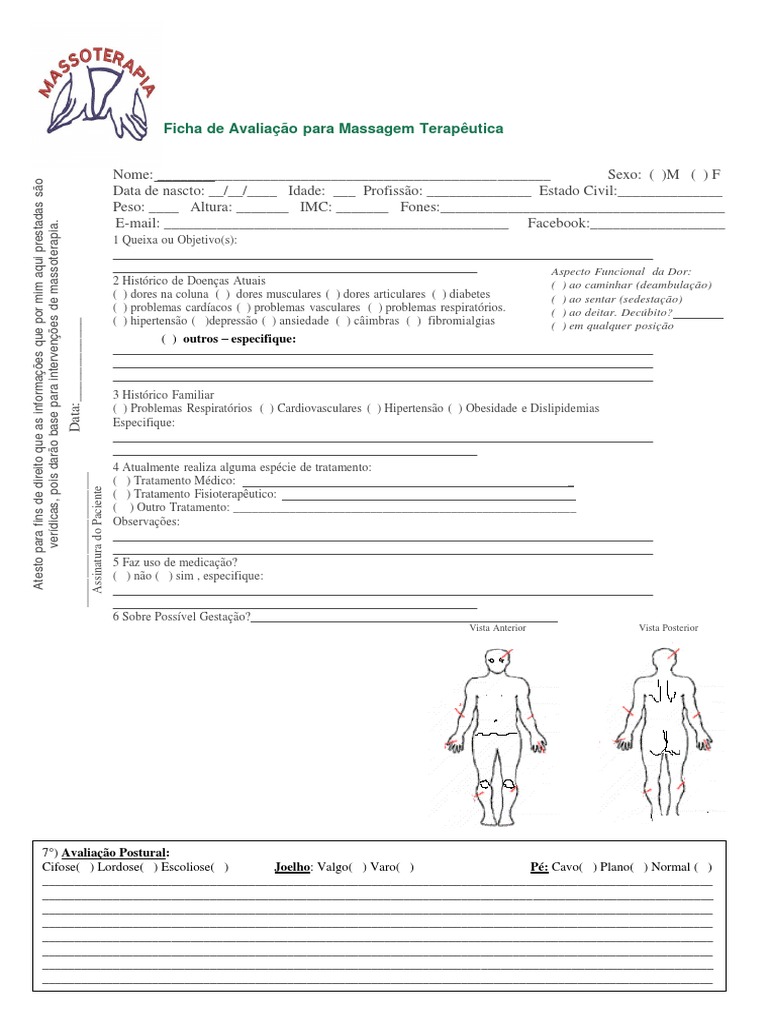 A anamnese na massoterapia para imprimir - Massagem terapeutica