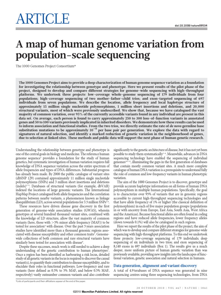 A Map of Human Genome Variation From Population Scale Sequencing | PDF ...