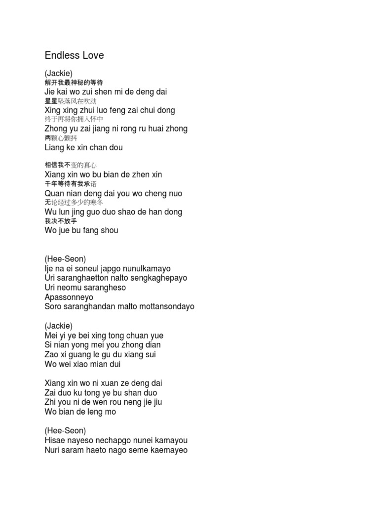 Endless Love Lyrics | PDF | Three Kingdoms | Asian Royal Families