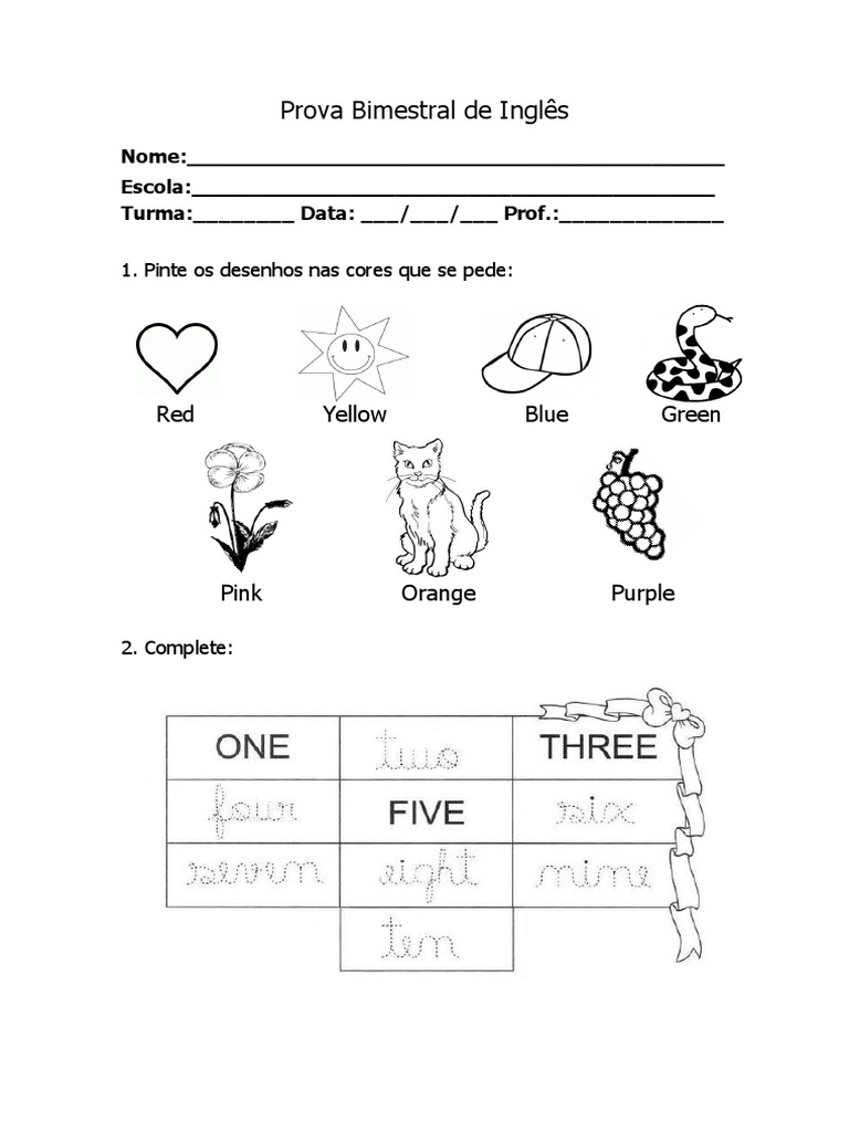 Prova Bimestral de Inglês - 2º Ano | PDF | Artes Linguísticas e Disciplina