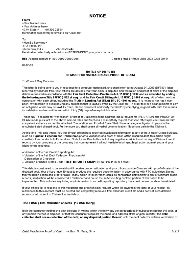 Sample Debt Validation Letter For Debt Collectors Sample Site F