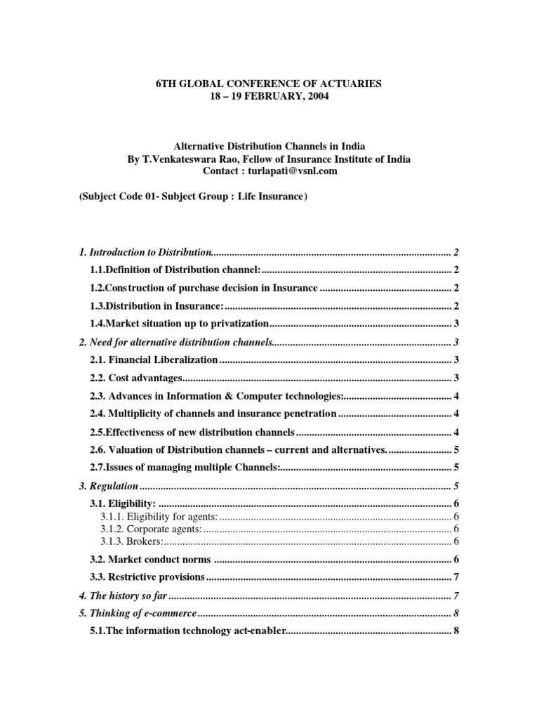Alternative Distribution Channels in India PDF Insurance Sales