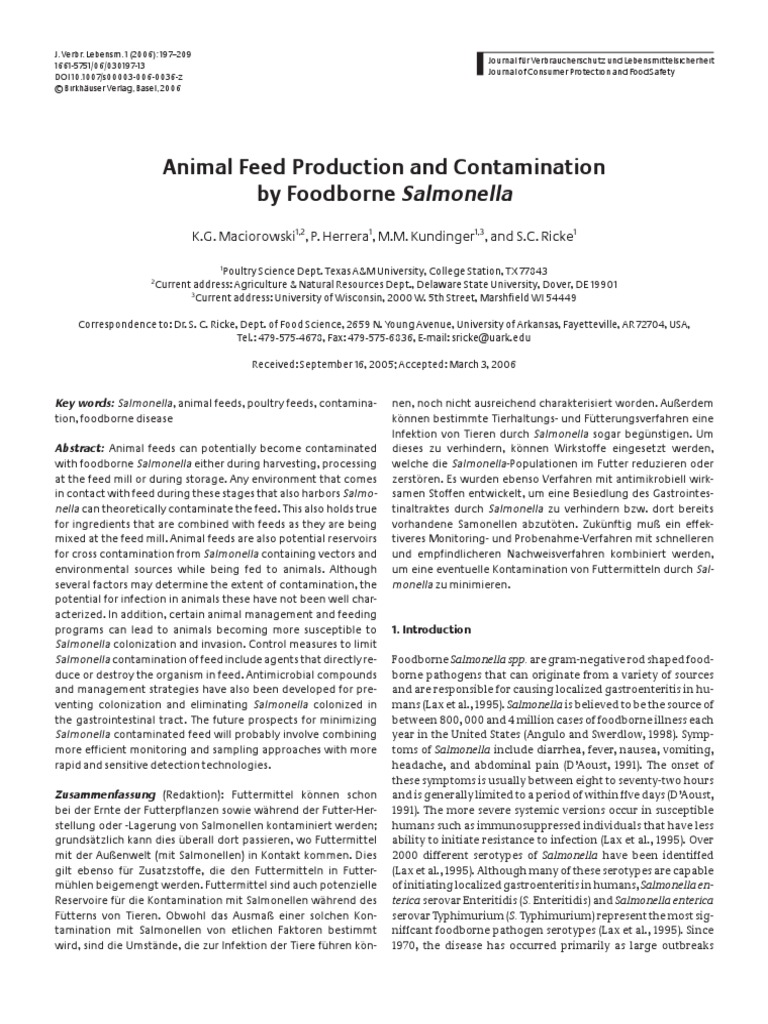 Maciorowski 2006, Animal Feed Production and Contamination by Foodborne Salmonella PDF