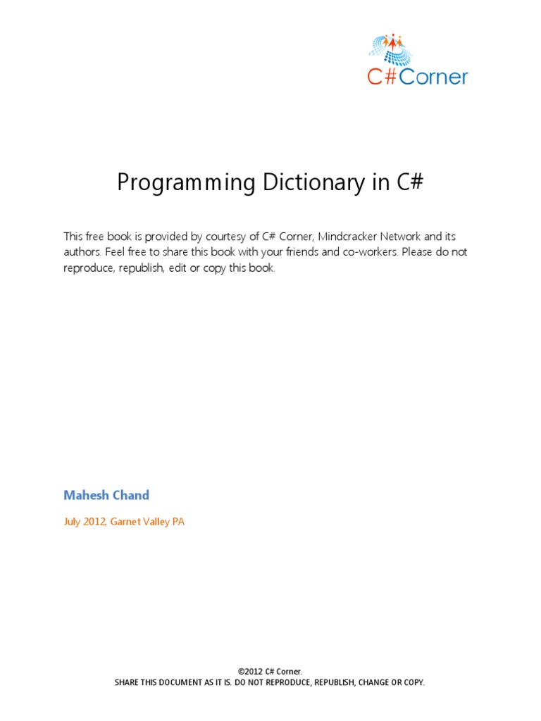 Programming Dictionary in C#: Mahesh Chand | PDF | Data Type | C Sharp ...