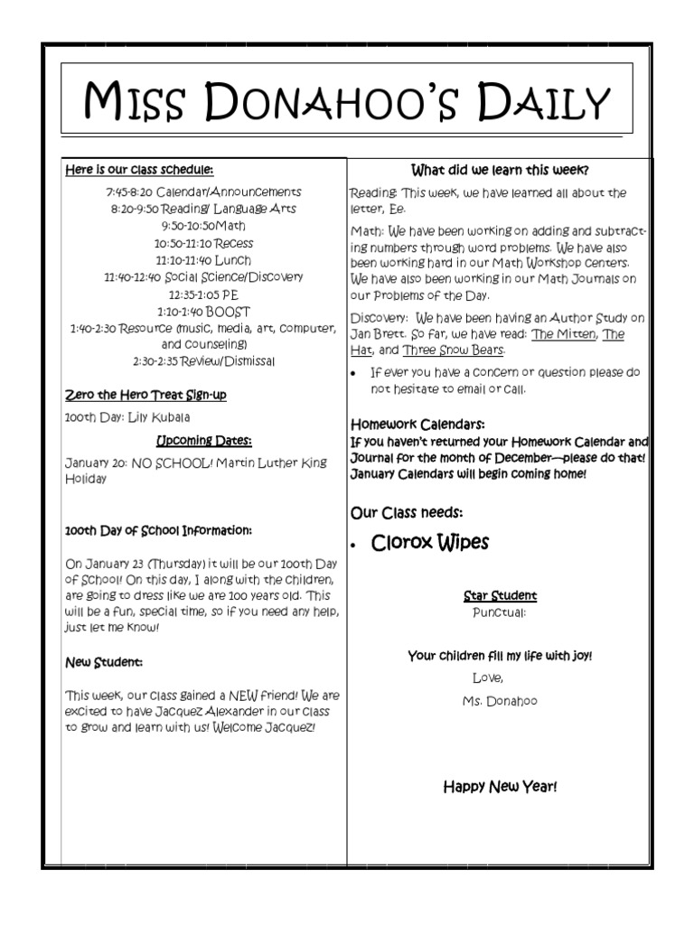 Miss Donahoo's Class Schedule & Updates | PDF | Language Arts ...