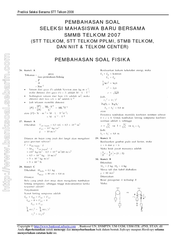Pembahasan Soal Fisika Ujian Masuk Stttelkom