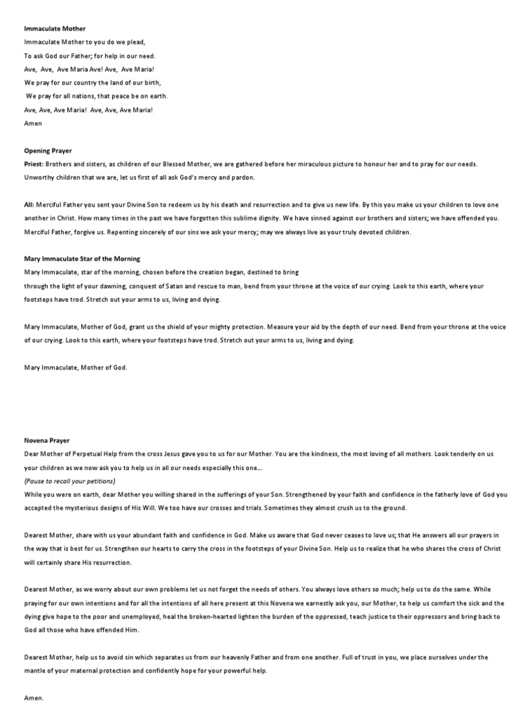 Novena to Our Mother of Perpetual Help | PDF | Eucharist | Mary, Mother ...