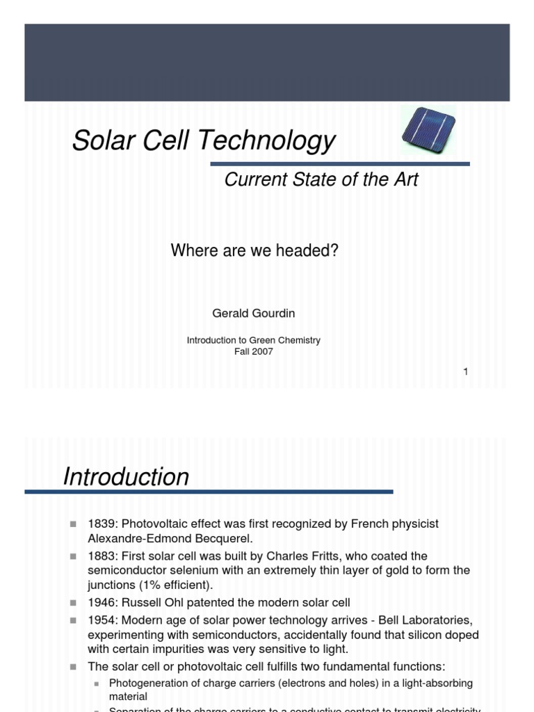 Solar Cell Technology Overview and Advances | PDF | Solar Cell | Thin ...