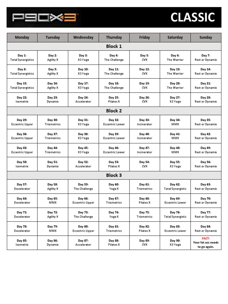P90x Schedule Printable - Customize and Print