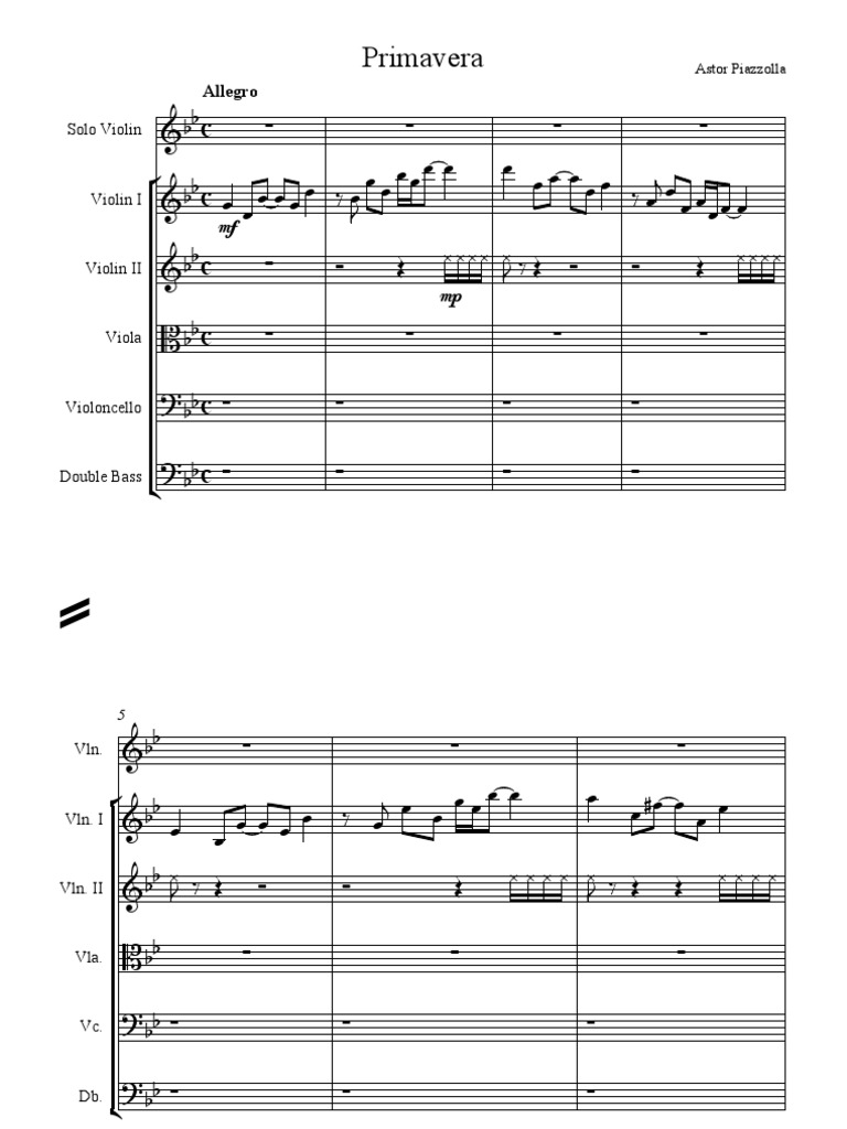 Astor Piazzolla Primavera Portena For Strings Orchestra And Solo Violin Continuous Pitch Instruments Gaiaphones