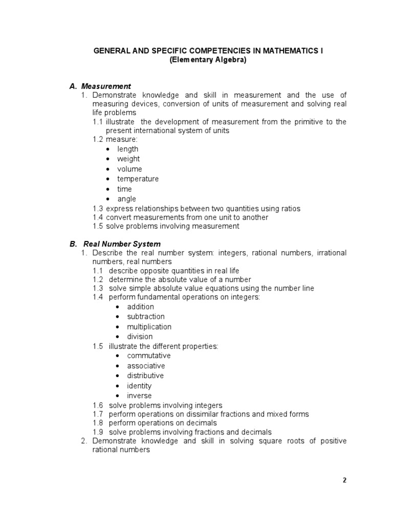 A. Measurement: General and Specific Competencies in Mathematics I ...