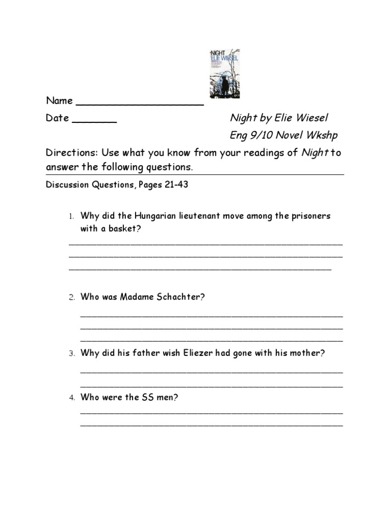 Name Date Night by Elie Wiesel Eng 9/10 Novel WKSHP