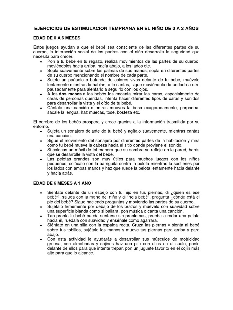 Ejercicios de Estimulación Temprana 0-2 Años | PDF | Ocio | Naturaleza
