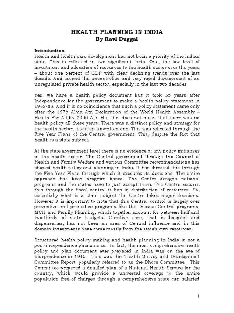 Health Planning Policy In India Pdf Health Policy Health Care