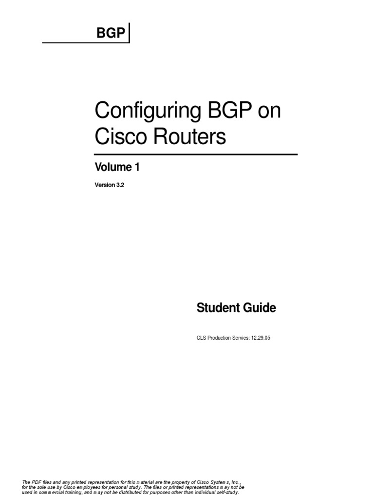 Configuring BGP On Cisco Routers (BGP) v3.2 Volume 1 | PDF | Routing ...