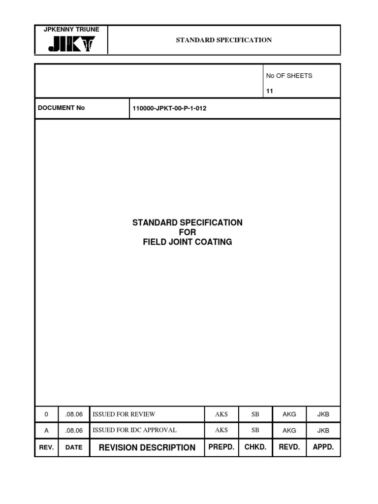 Field Joint Coating Specification | PDF | Computers | Technology ...