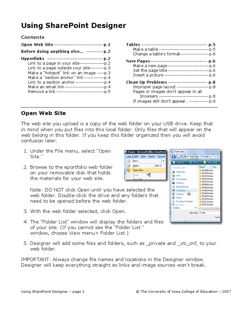 Using Share Point Designer 2007 | PDF | Hyperlink | World Wide Web