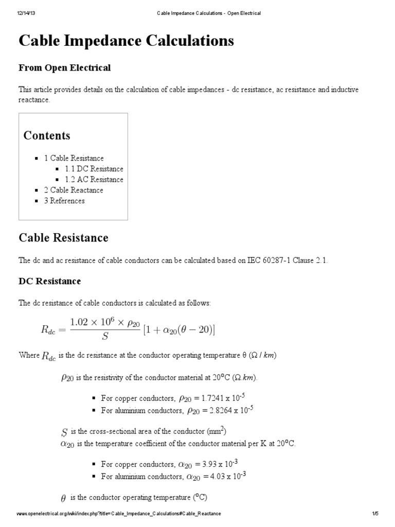 Cable Resistance & Reactance Calculations Circuit Diagram
