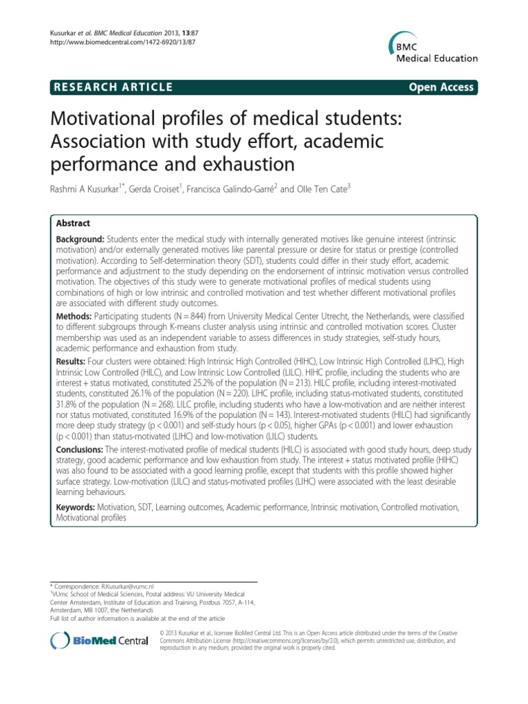Motivational Profiles of Medical Students: Association With Study ...