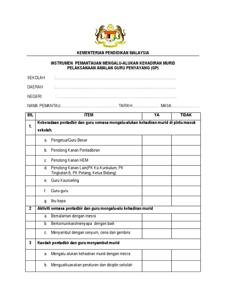 Instrumen Pemantauan Keberadaan Pentadbir Guru Penyayang Pdf