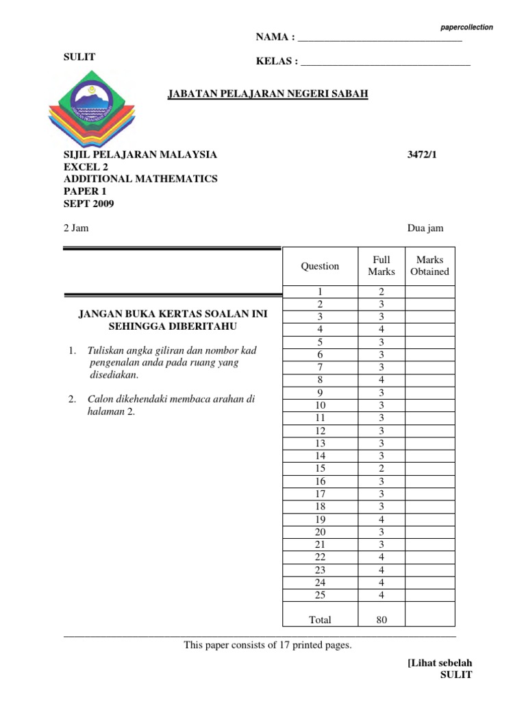 Additional Mathematics Exam Paper 2009 | PDF | Sine | Trigonometric ...