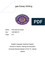 Tugas Essay Writing: Name: Putri Yana Al Umairo Nim: 1001065175 Class: 5 D