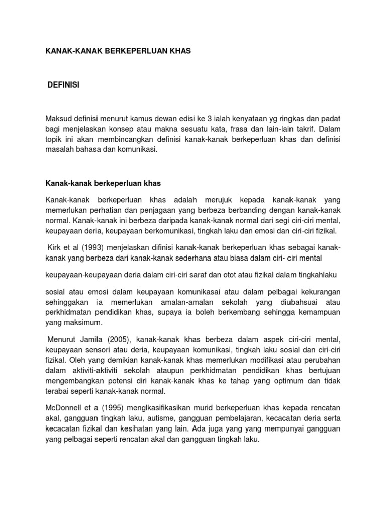 Nota Pendidikan Khas Kanak Kanak Berkeperluan Khas Pdf