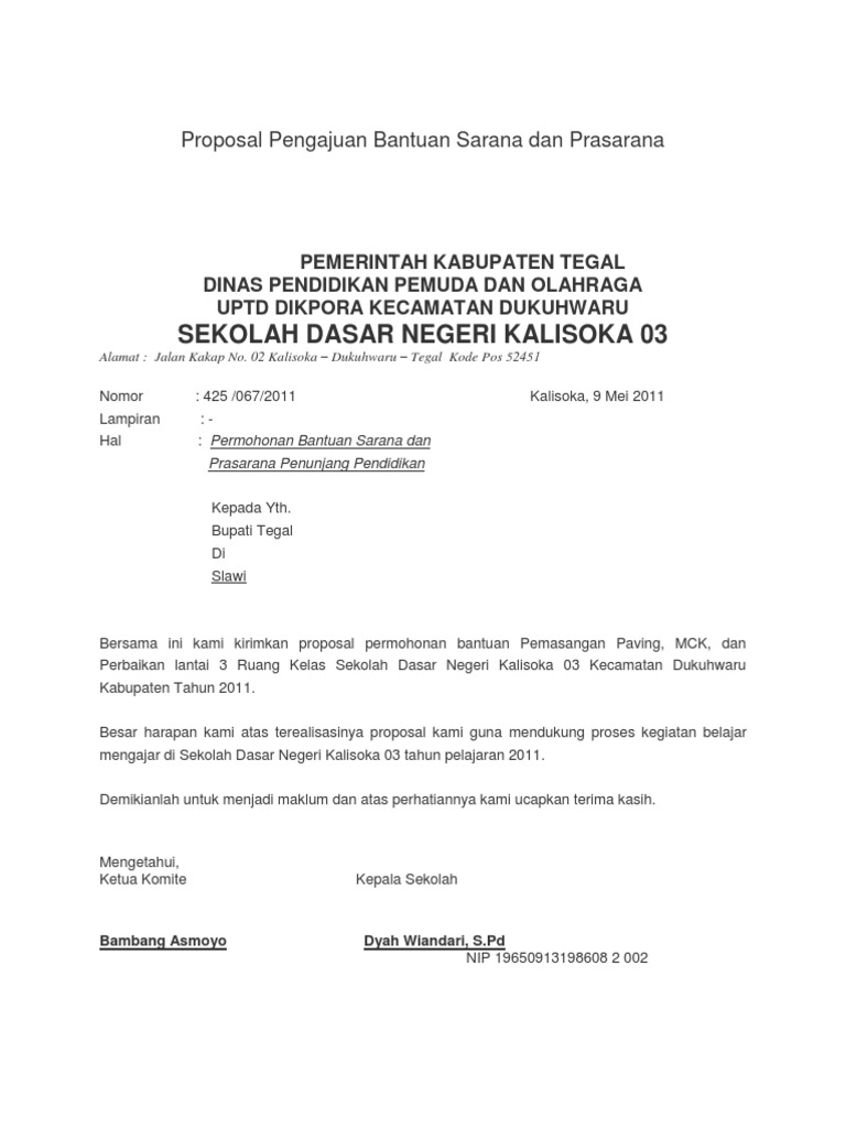 Proposal Pengajuan Bantuan Sarana Dan Prasarana