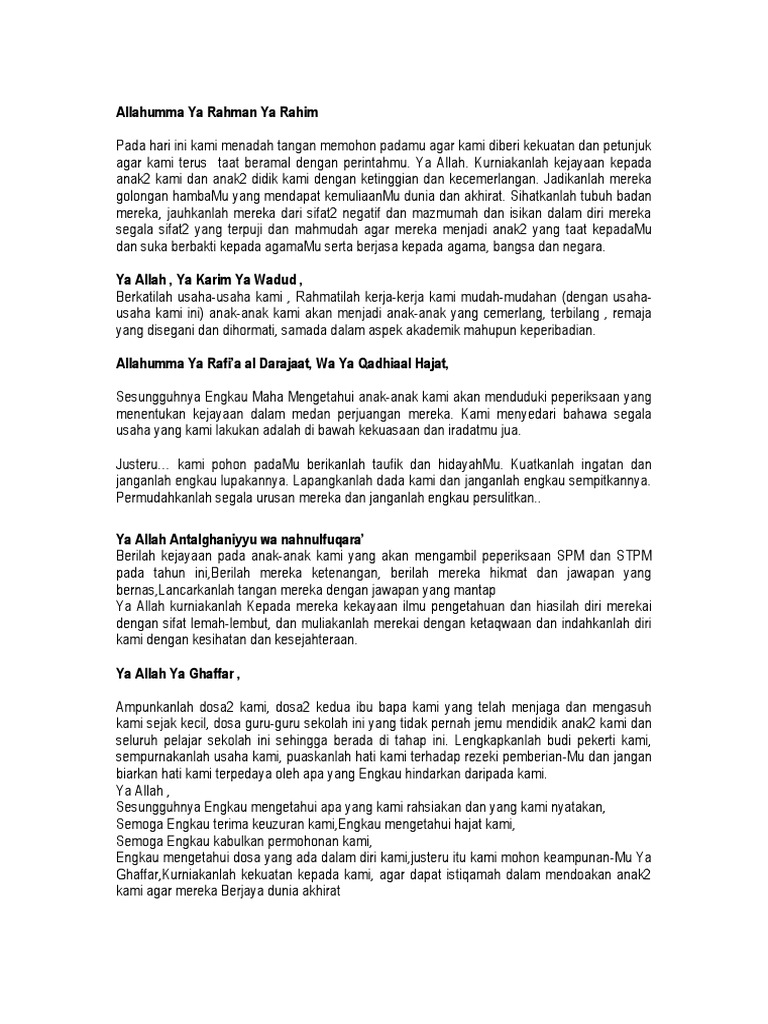 doa solat hajat untuk peperiksaan