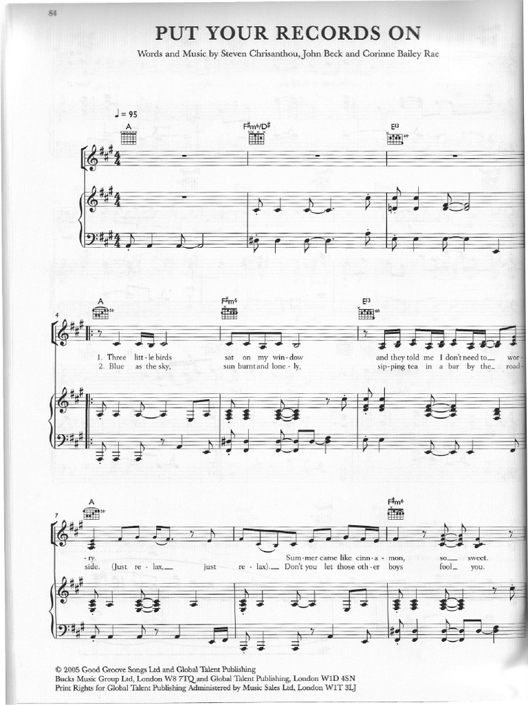 Put Your Records On Piano Chords