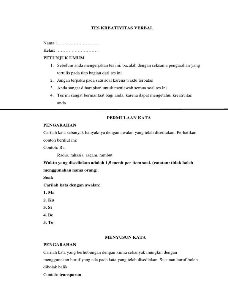 Tes Kreativitas Verbalii