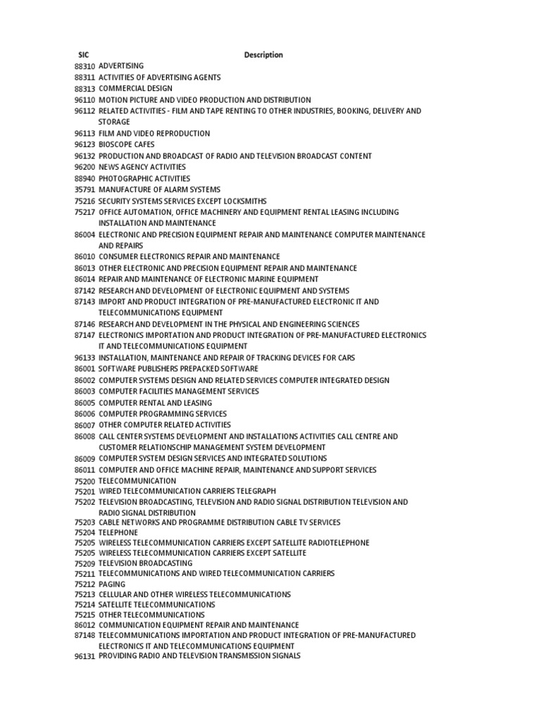 Mict Seta Sic Codes | PDF | Telecommunication | Information Technology