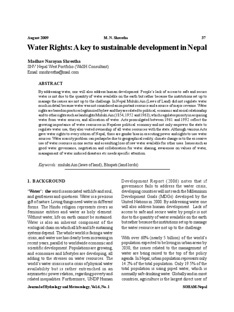 Research Paper Onwater Rights PDF Water Resources Water Right