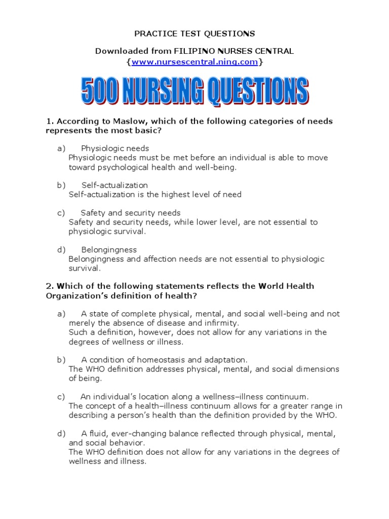 500 Nursing Questions Urinary Incontinence Disorder Free
