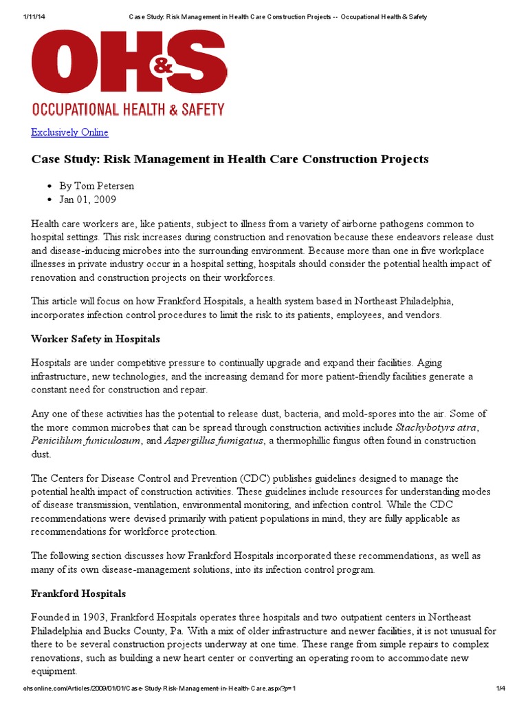 Case Study - Risk Management in Health Care Construction Projects ...