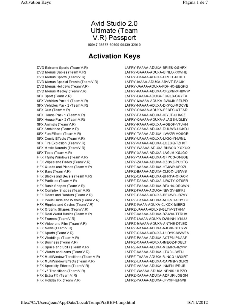 Team V.R Activation Keys List | PDF | Codec | Filmmaking